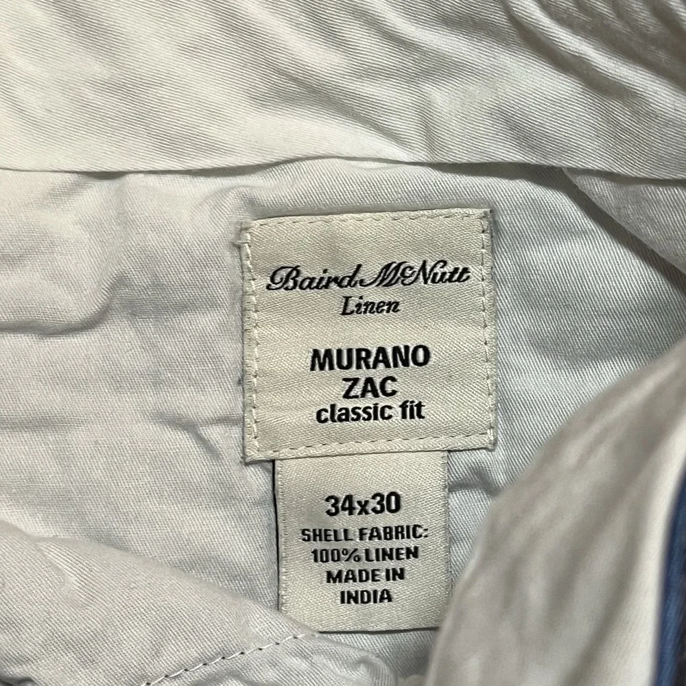 Baird McNutt Pants Mens 34x30 Gray 100% Linen Murano Zac Classic Fit Preppy
